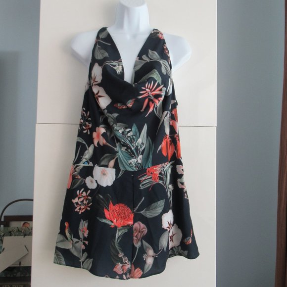 STYLESTALKER Womens Floral Print Romper Size S blue multicolor Lined Back Zip - Picture 1 of 12
